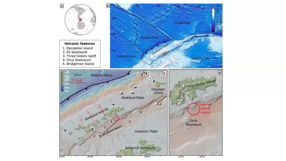 Click to enlarge seismically active zone off Antactica