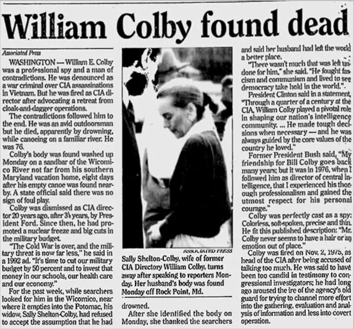 William Colby Found Dead