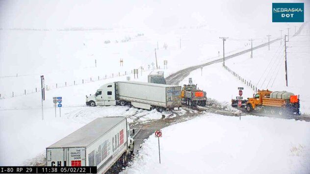 Click to enlarge The Nebraska Department of Transportation works to try and reopen Interstate 80 on Monday, after heavy snowfall totals hit the Nebraska Panhandle.