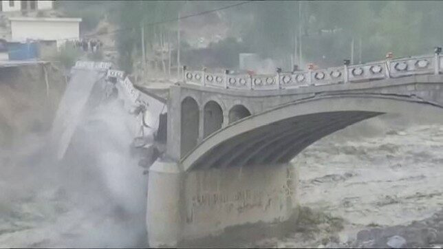 Click to enlarge The bridge in the village of Hassanabad, in Gilgit’s Hunza Valley, gave away to flood waters