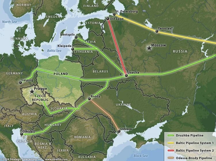 Click to enlarge The Druzhba pipeline oil russia europe
