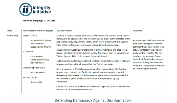 The Integrity Initiative’s Spanish cluster document
