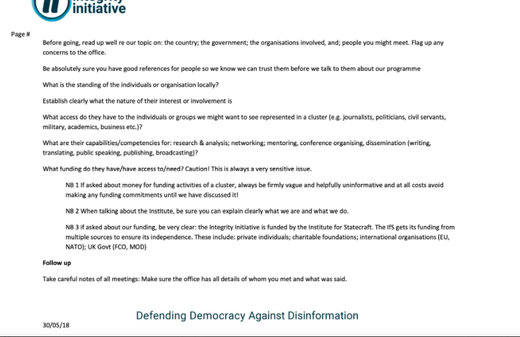 The Integrity Initiative leaked document advises its reader on how to go about recruiting people for a cluster