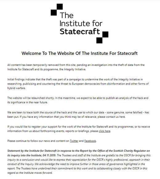 The institute for Statecraft welcome message