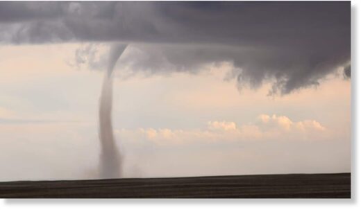 An apparent landspout tornado on the ground south of Keller, Sask. reported on May 17, 2022.