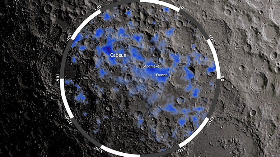 water south pole moon ice