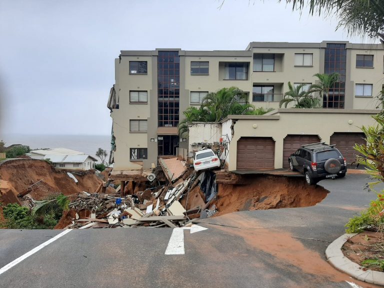 Heavy rain and flood damage in Umdloti, KZN, South Africa, May 2022.