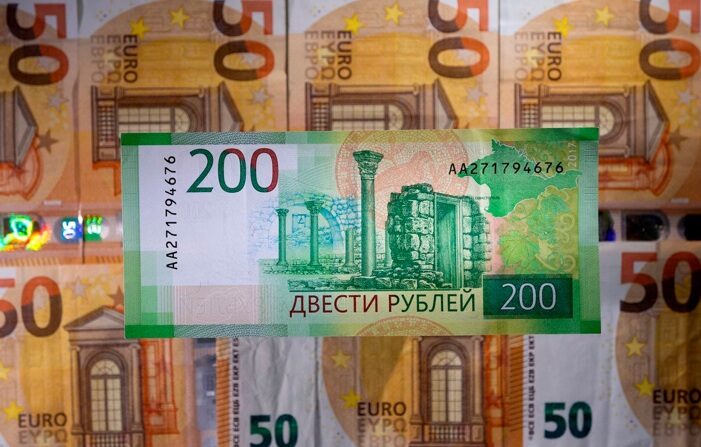 Ruble/EU banknote
