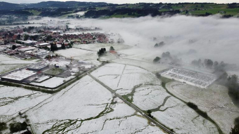 Click to enlarge The landscape looks wintry on Sunday after