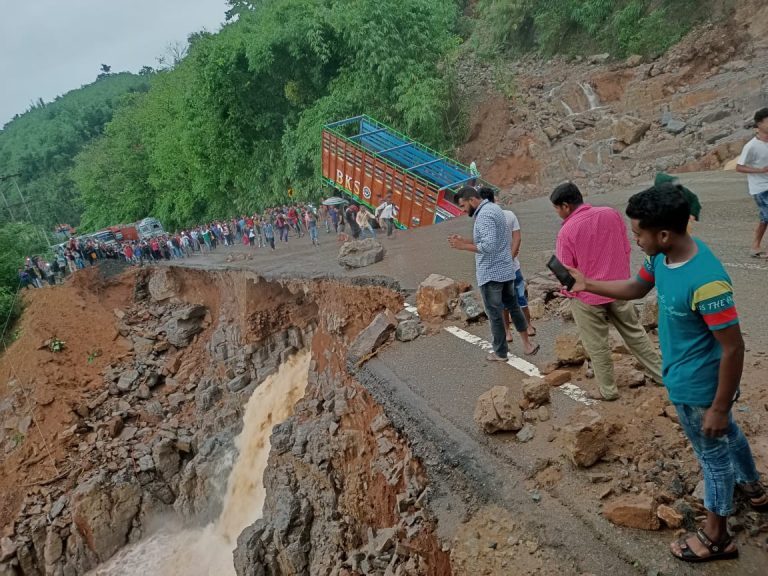 Flood damage on NH6 in Meghalaya, India