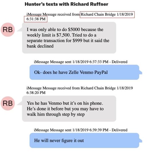 Click to enlarge Hunter Biden's text messages with Richard Ruffner