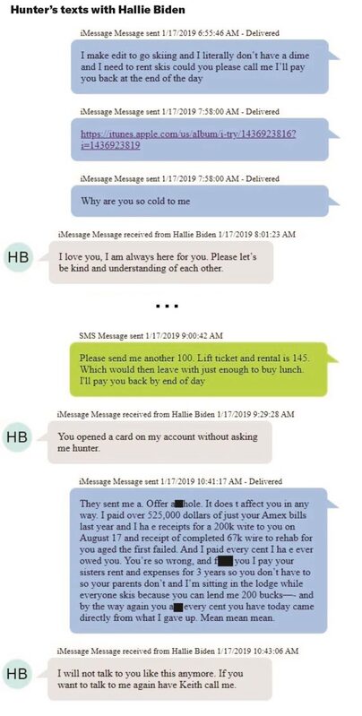 Click to enlarge Hunter Biden text exchange with his sister-in-law Hallie Biden