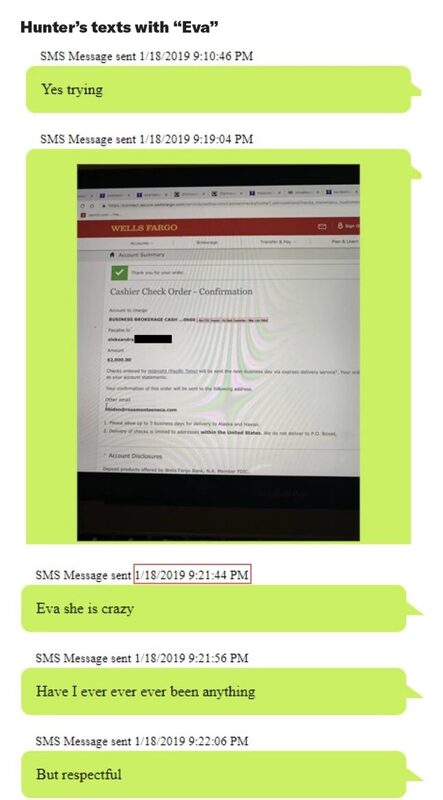 Click to enlarge Hunter Biden's text exchange with Eva