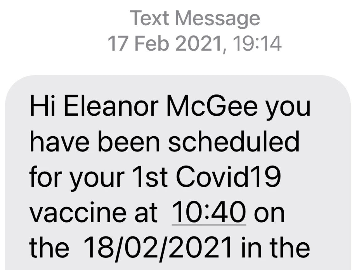 Eleanor McGee, COVID, text message, vaccine