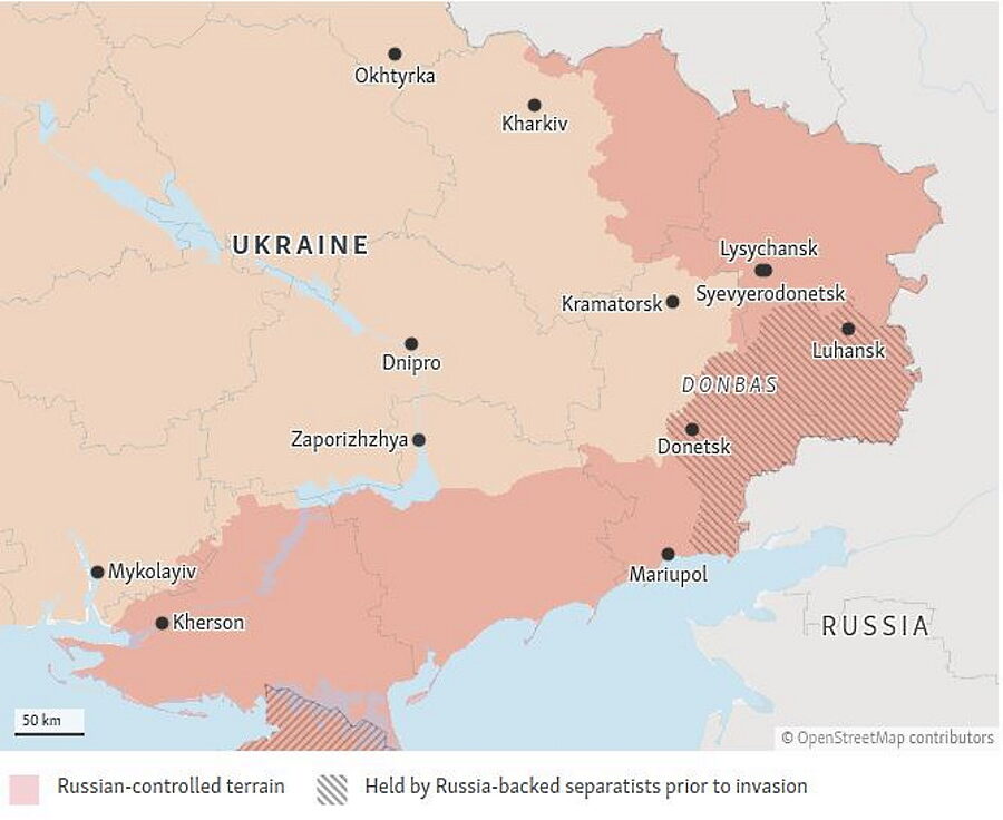 Click to enlarge russia gains ukraine july 2022