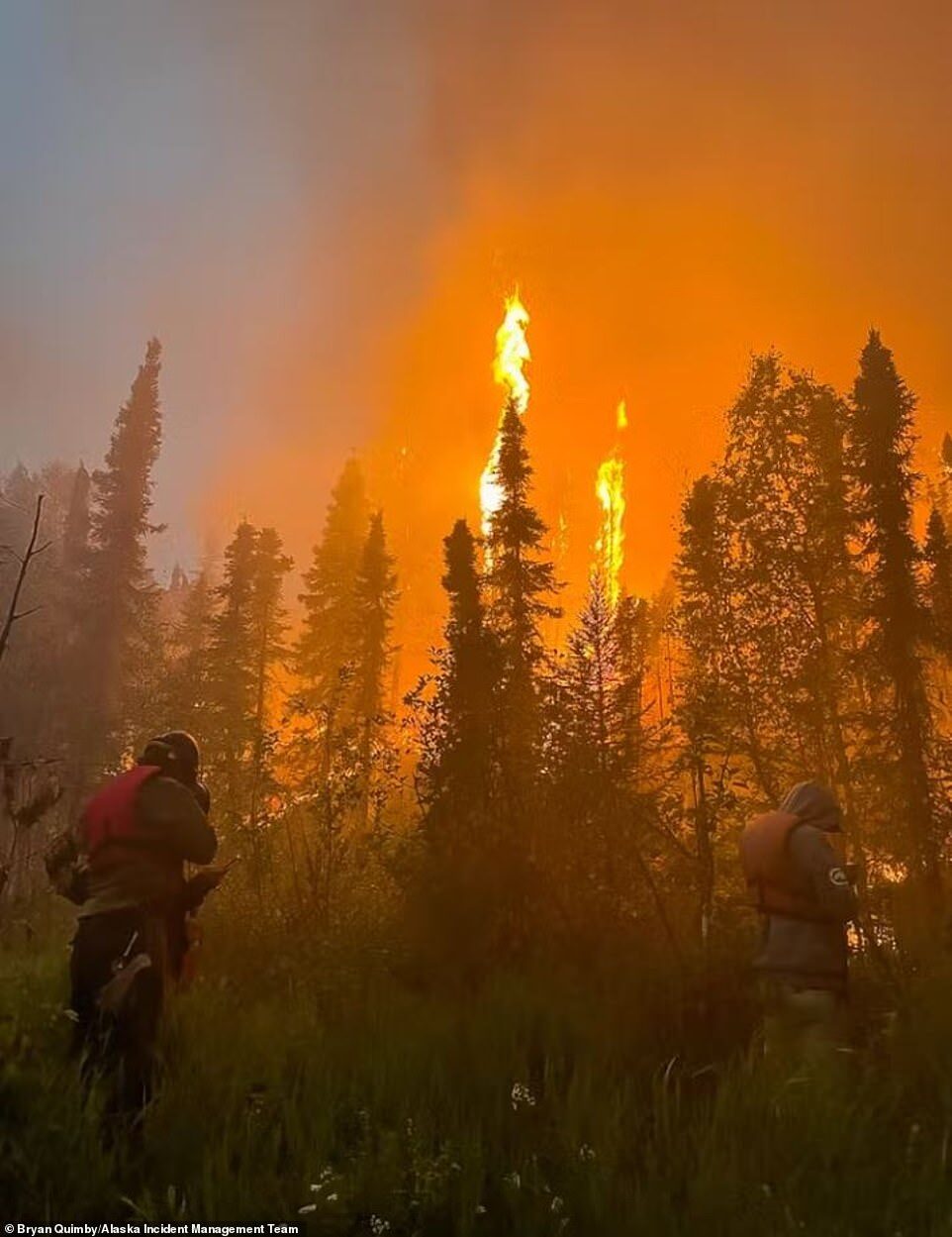 Drought, extreme temperatures and thousands of lightning bolts each day have created the perfect storm for wildfires Alaska's interior. Pictured is a wildfire that has burned 780,000 acres near Lime Village, Alaska