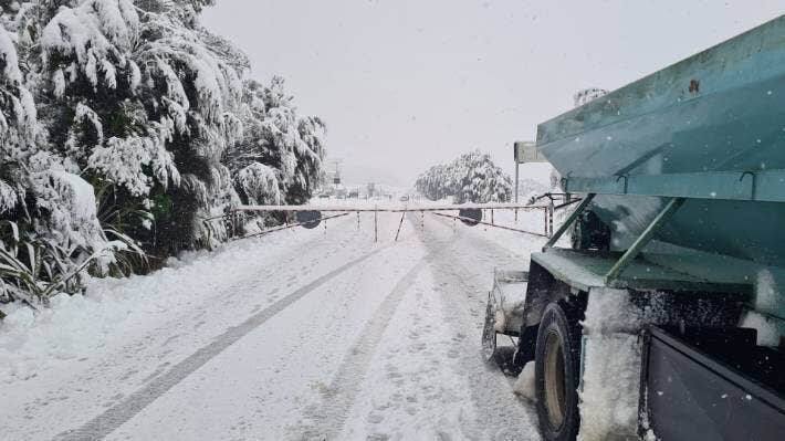 State Highway 6 was closed due to fallen trees and snow on Friday morning.