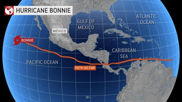 hurrican bonnie longest storm track