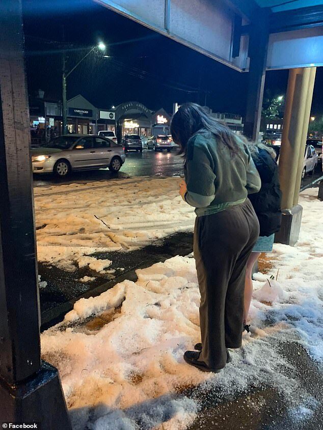 Click to enlarge Byron Bay was hit by a huge hailstorm on Tuesday night leaving the streets looking like they'd been covered in snow