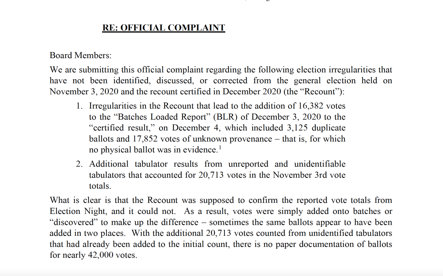 official complaint