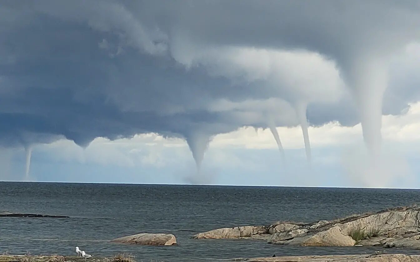 Fully- and partly-formed waterspouts snapped off the Finnish archipelago on Monday.
