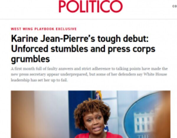 Click to enlarge Karine Jean-Pierre politico headline diversity hire