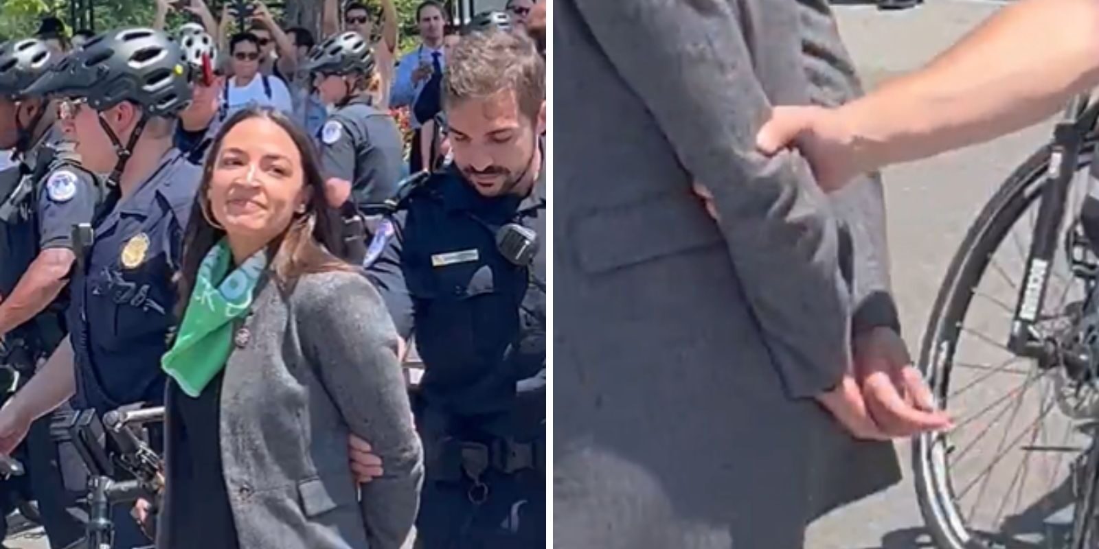 aoc fake handcuffs protest
