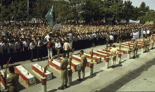 Coffins holding the victims of Iran Air Flight 655
