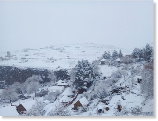 Snow at Semonkong Lodge in Lesotho.