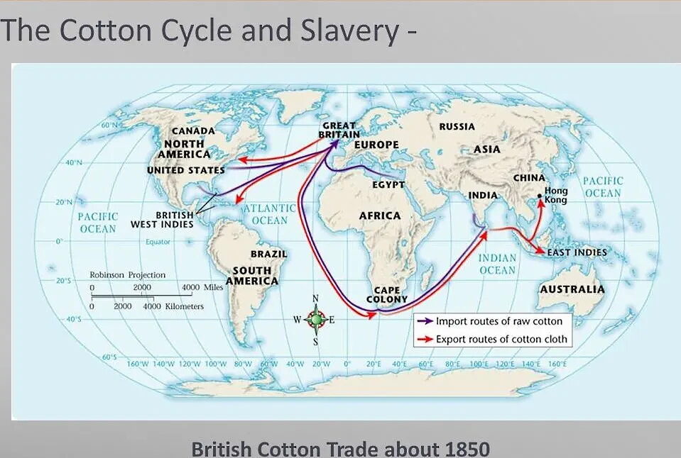 Click to enlarge cotton slavery america britain trade routes