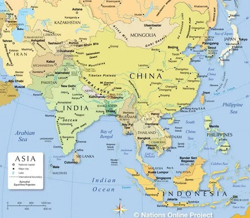 map of asia china india japan