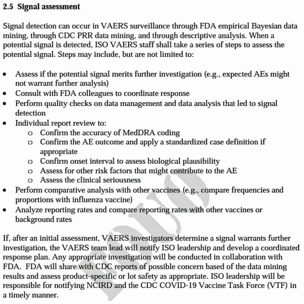 signal assessment vaers