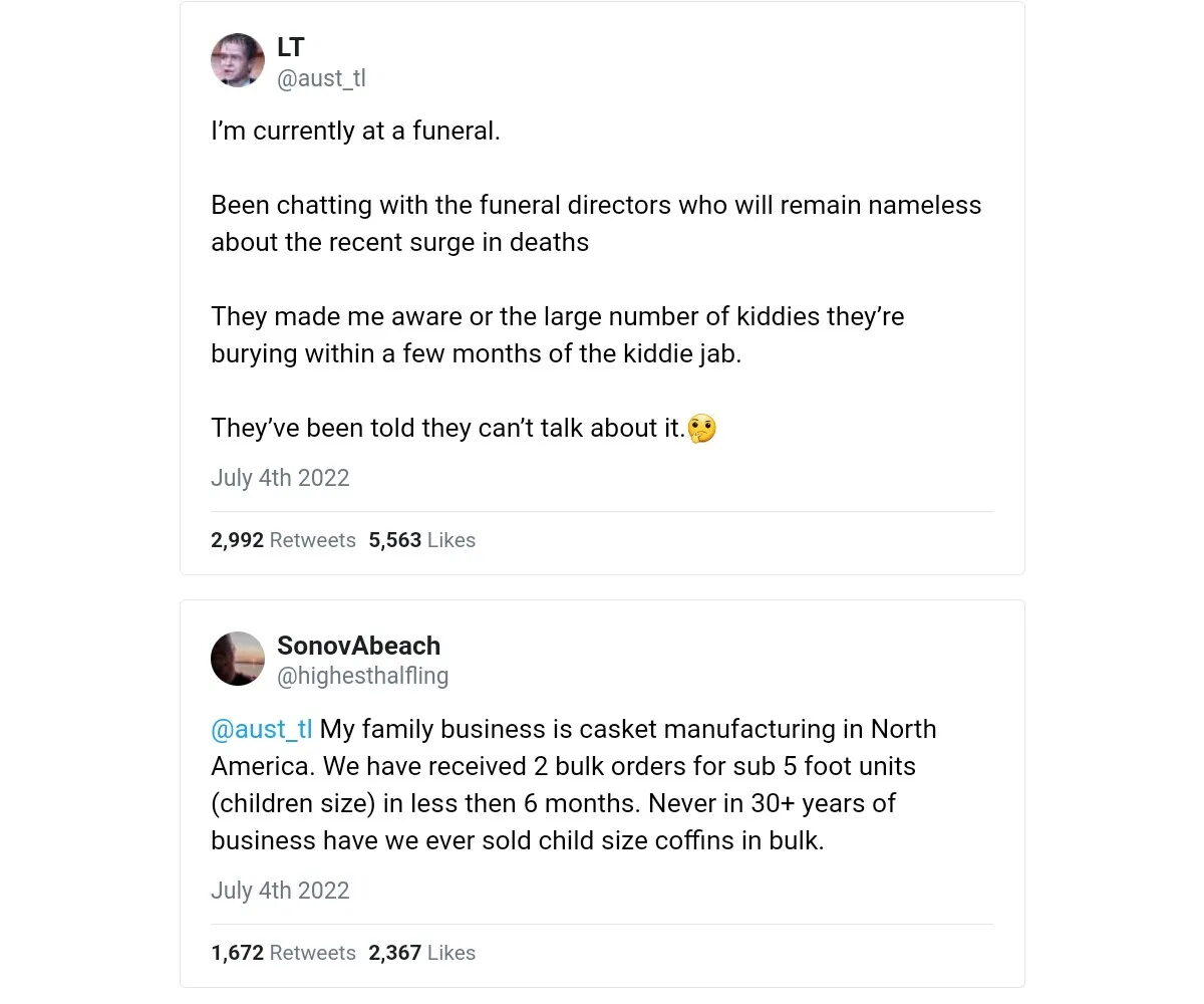 Click to enlarge tweet funeral vaccine deaths directors caskets