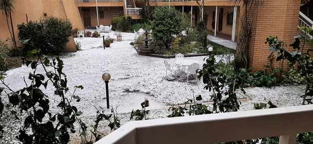 Click to enlarge Jacaranda Lodge - Retirement Facility said the hail storm left them living in a winter wonderland.