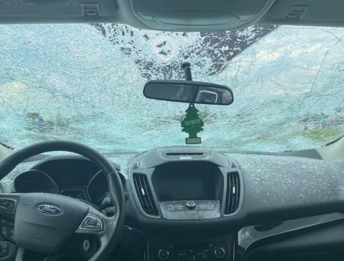 Click to enlarge Large hailstones fell near Innisfail, Alta., and damaged dozens of vehicles shortly after 6 p.m. Monday.