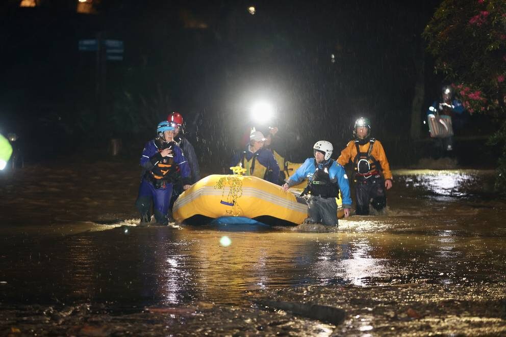 Click to enlarge One elderly couple had to be rescued by Landsar from the residence on the Riverside.
