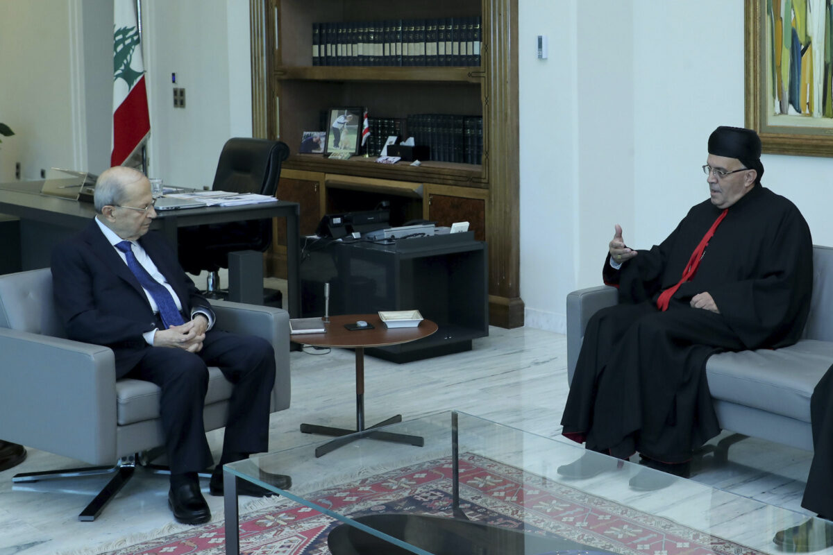 ebanese President Michel Aoun meets with Lebanese Maronite Archbishop Moussa el-Hajj spy israel