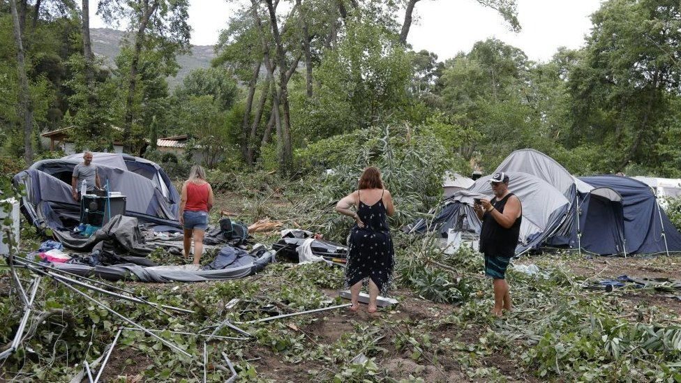 Click to enlarge destroyed tents and other items at the Sagone camping site in Corsica