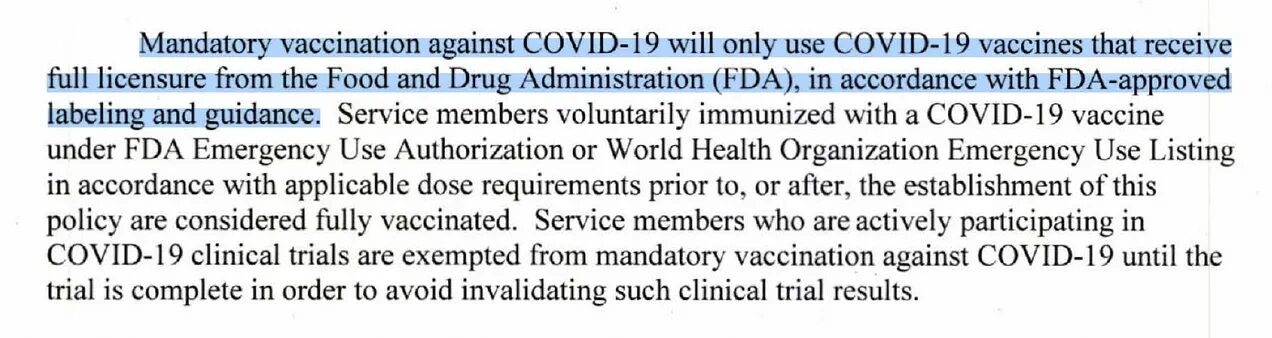 military mandatory vaccine covid