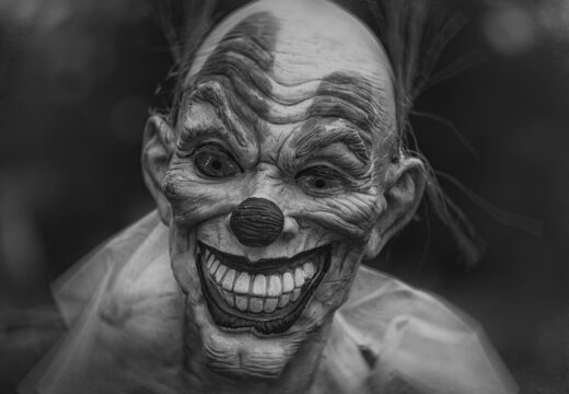 scary clown black and white