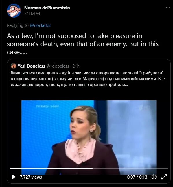 tweet darya dugin death