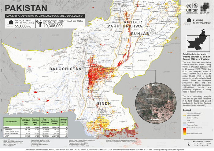 Satellite image of floods in Pakistan, 26 August 2022.