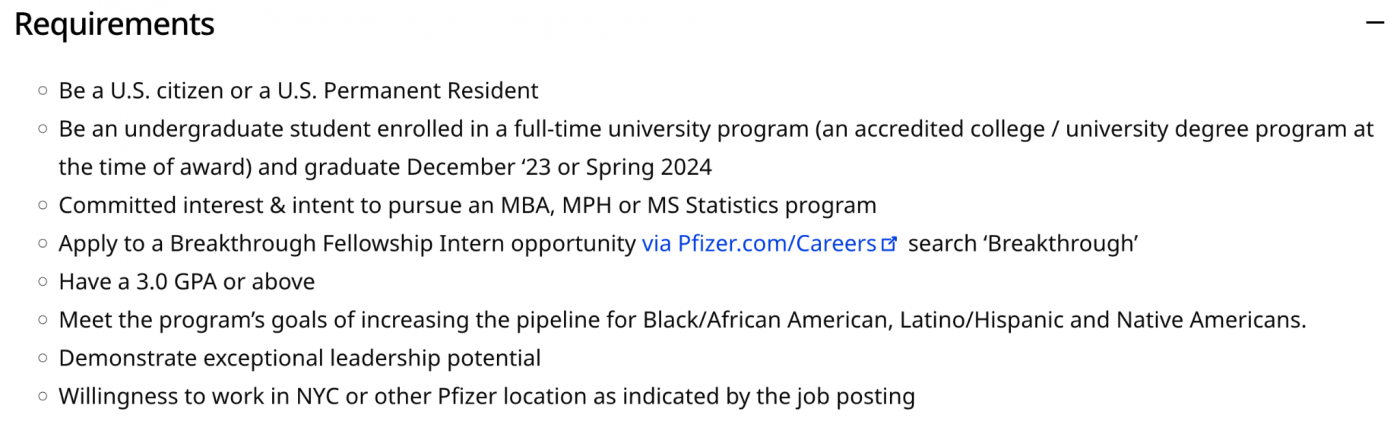 pfizer requirements fellowship