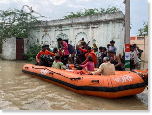 Flood rescue in Auraiya, Uttar Pradesh, India,