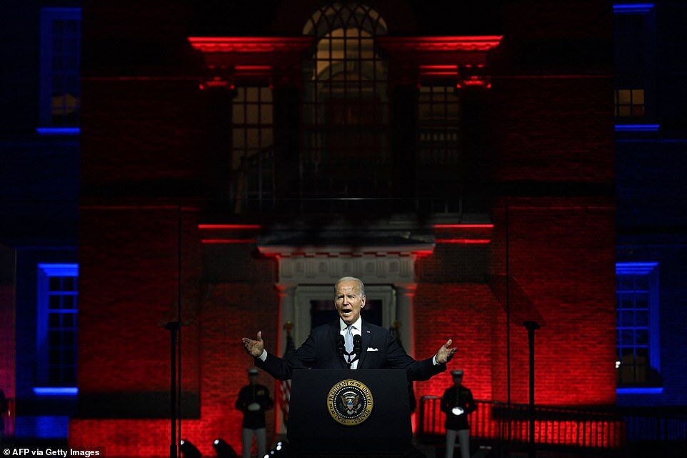 biden speech red background
