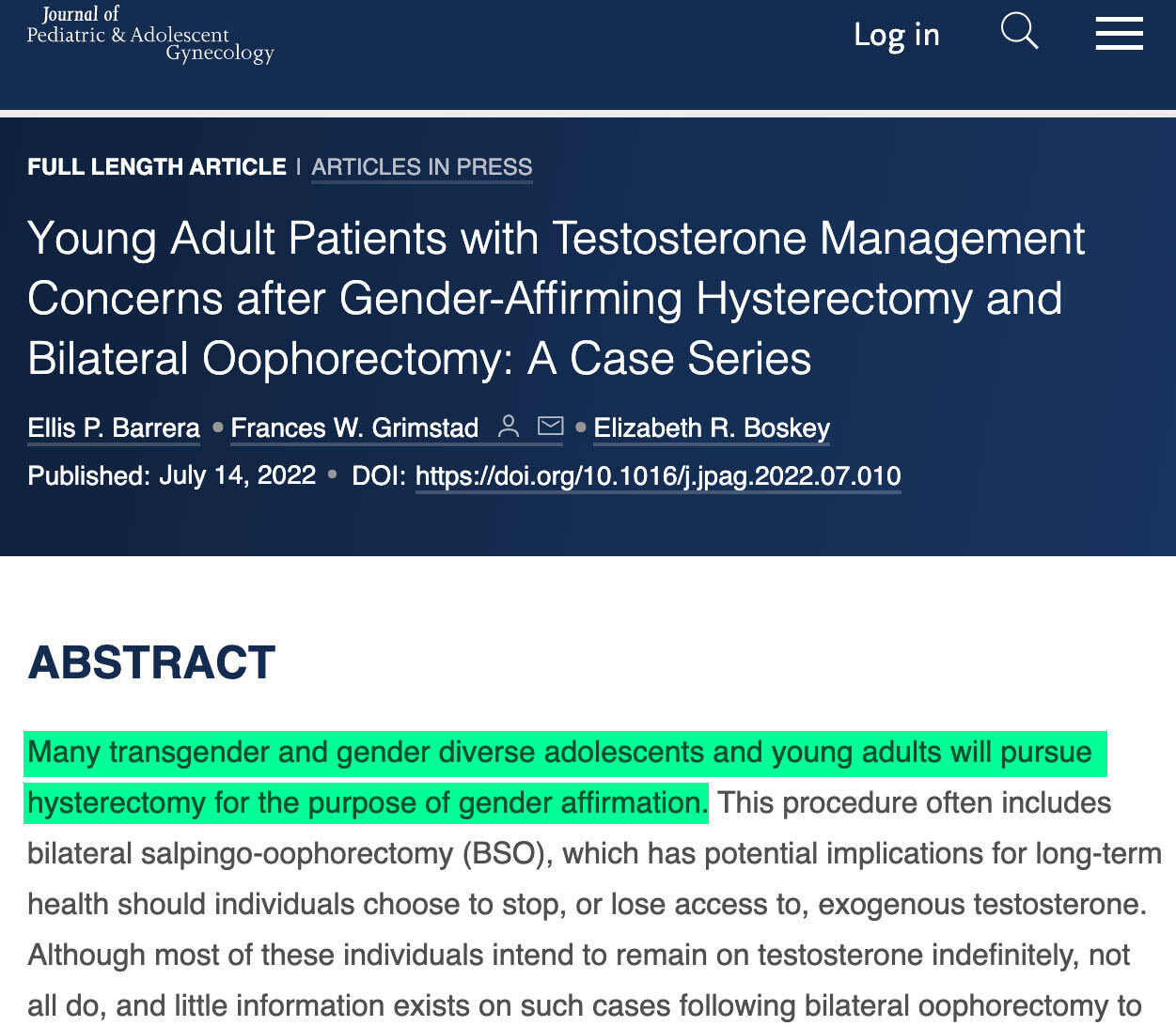 study testosterone gender affirming