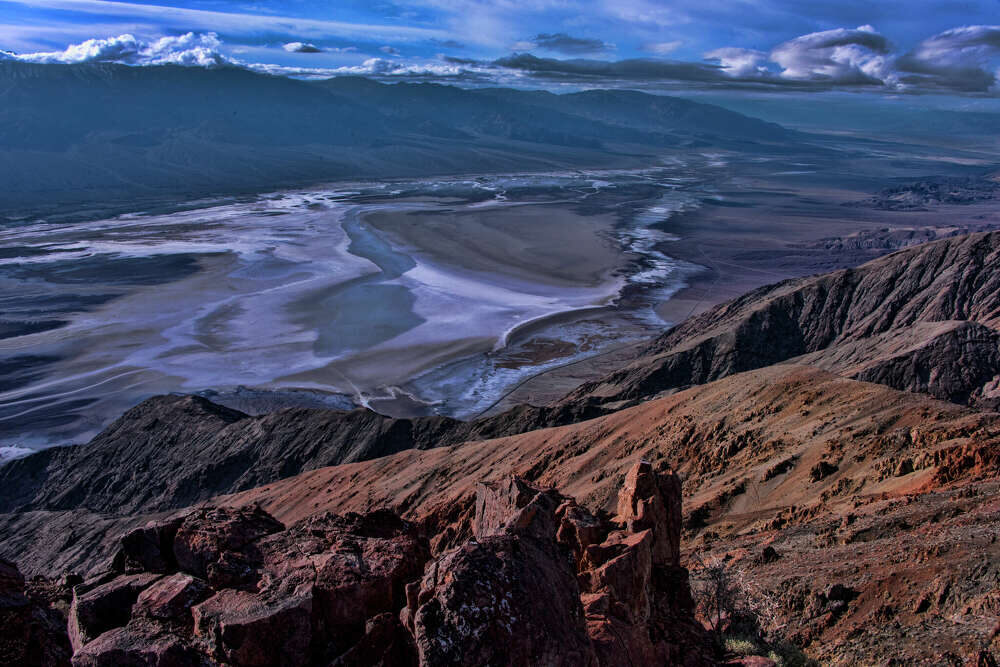 Click to enlarge Badwater Basin, seen from Dante's View, Death Valley, California.