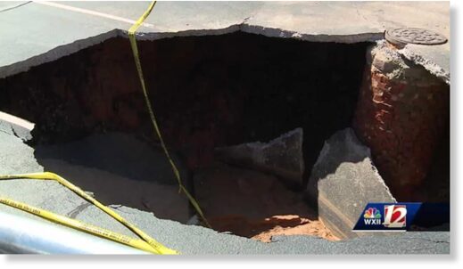 According to a fire official, the hole was roughly 15 feet wide and 8 feet deep.