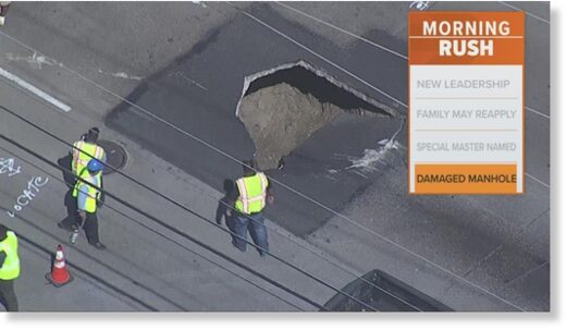 Crews blocked off the road to repair the several-feet deep hole.