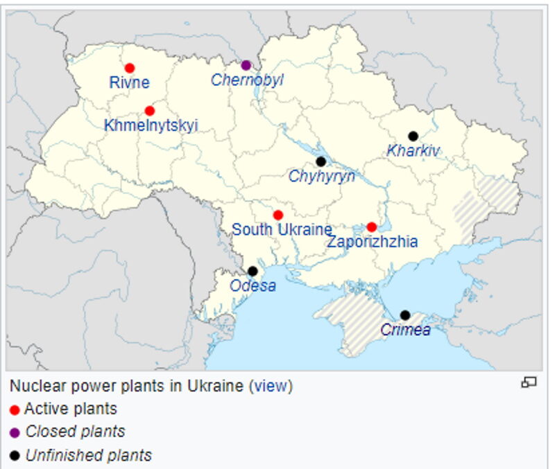 Click to enlarge Map of Ukraine nuclear facilities